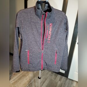 Cinch Mens Bonded Soft Shell Zip Jacket Grey Red Embroidered Logo Zip Up SIZE S